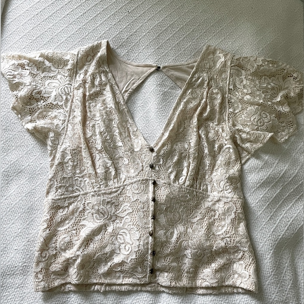 Anthropologie Lace Flutter Sleeve Blouse